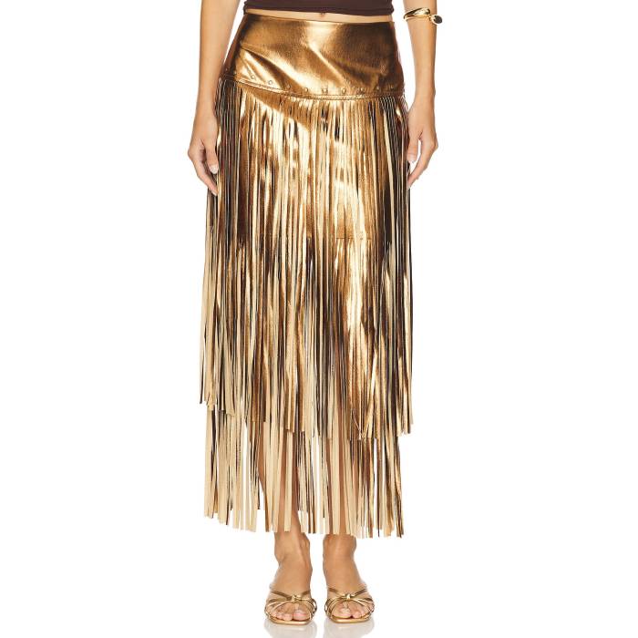 L'agence 【 Karolina Stud Skirt Women Metallic Bronze Gold 】 レディースファッション ボトムス ス..