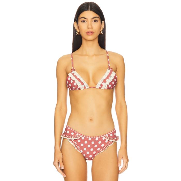 For Love & Lemons 【 Denim Dot Triangle Bikini Top Women Red 】 デニム レディースファッション 水..