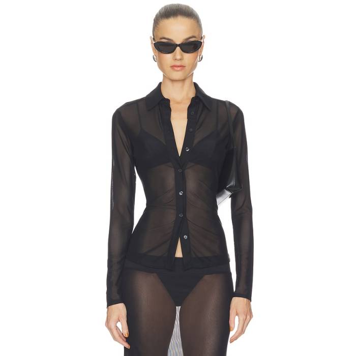 樂天商城 - グッドアメリカン Good American 【 Mesh Button Up Top Women Black001 】 レディース
