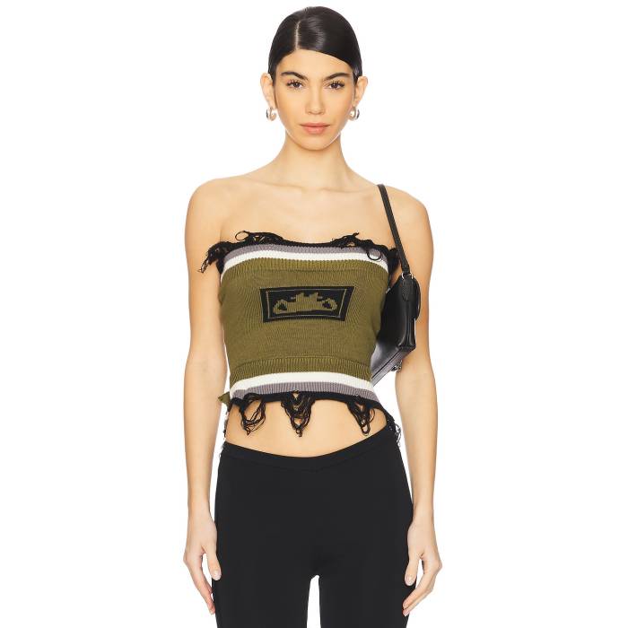 Ottolinger 【 Knit Tube Top Women Green & White 】 ニット レディースファッション トップス ベアトップ チューブトップ レディース green 緑・グリーン 白色 ホワイト