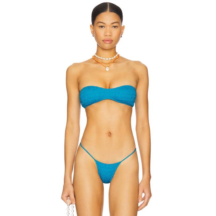 Indah 【 Meeyah Solid Smocked Bandeau Bikini Top Women Jellyfish 】 ソリッド レディースファッション 水着 レディース