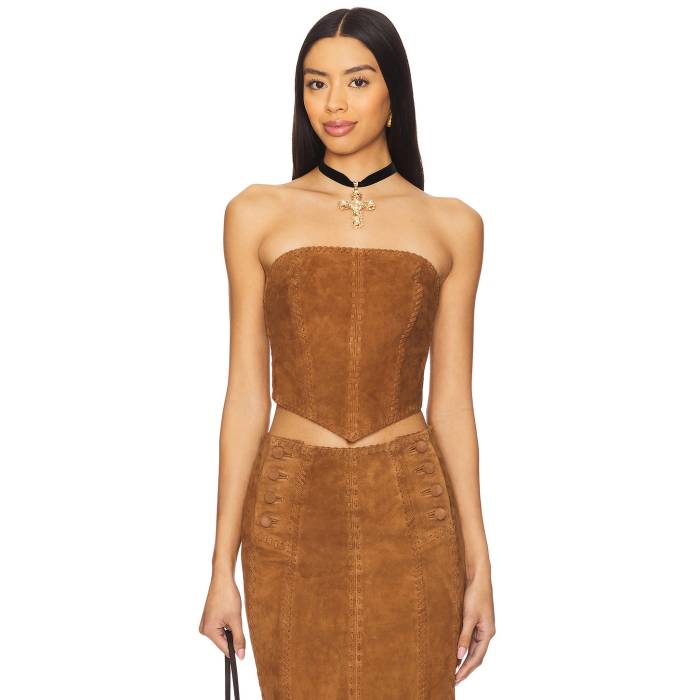 Understated Leather 【 Handkerchief Leather Top Women Brown 】 レザー レディースファッション トップス ベアトップ チューブトップ レディース 茶色 ブラウン