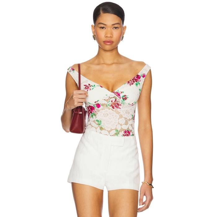 Afrm 【 Alexis Chrochet Lace Bodysuit Women Romance Rose 】 ボディースーツ レディースファッション トップス その他 レディース Rose ローズ