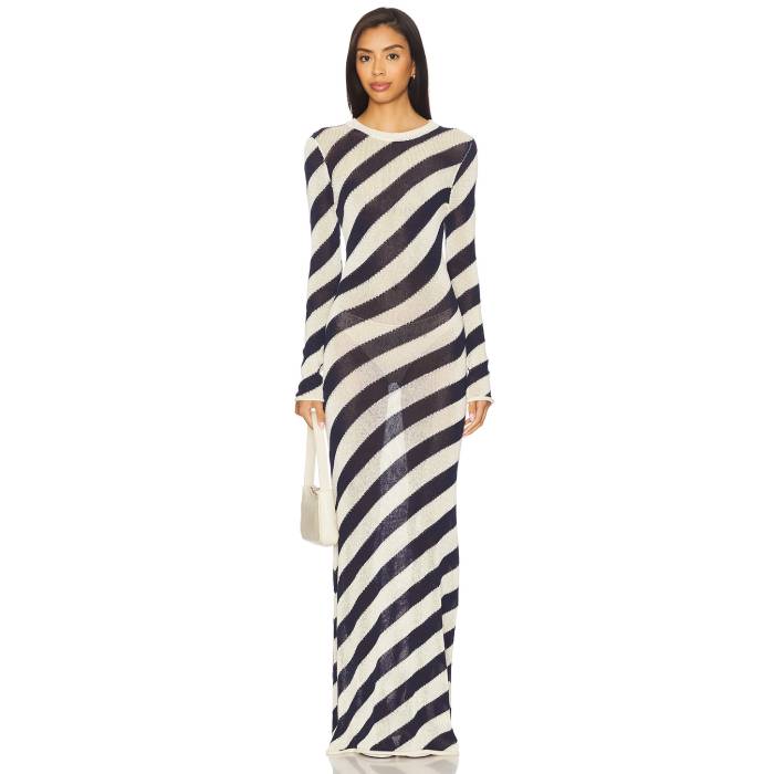 Ser.o.ya 【 Rubi Knit Maxi Dress Women Navy & Eggshell 】 ニット ドレス レディースファッション ドレス レディース 紺色 ネイビー(4)