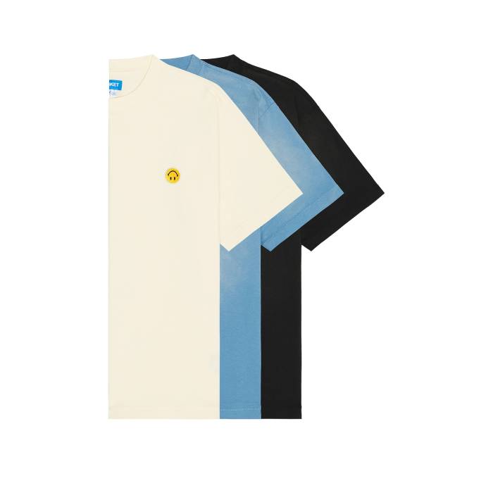 Market 【 Smiley Sun Fade 3 Pack T-Shirt Men Sky Blue, Jet Set Black, & Butter Cream 】 Tシャツ メンズファッション トップス Tシャツ カットソー メンズ スカイ クリーム