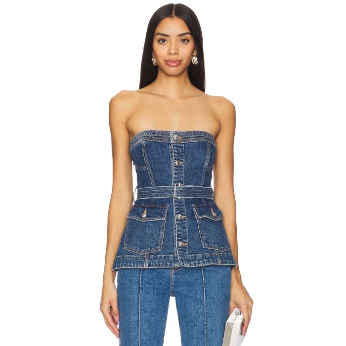 Simkhai 【 Cyan Belted Bustier Top Women Marine Wash 】 シアン レディースファッション トップス その他 レディース