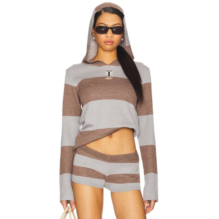 ジェイディッドロンドン Jaded London 【 Stripe Knitted Rugby Top With Hood Women Grey 】 Stripe ..