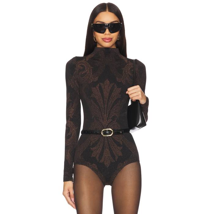 ウォルフォード Wolford 【 X Etro Metallic Jacquard Bodysuit Women Black & Copper 】 ボディースー..