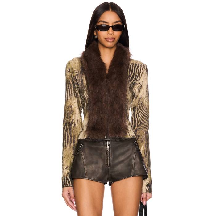 ジェイディッドロンドン Jaded London 【 Printed Knit Cardigan With Faux Fur Trim Women Multi 】 ニット カーディガン レディースファッション トップス カーディガン ボレロ レディース