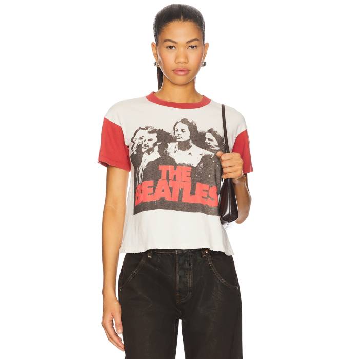 Madeworn 【 The Beatles Crop Tee Women Off White & Vintage Red 】 Crop クロップ Tシャツ レディースファッション トップス タンクトップ レディース 白色 ホワイト vintage ビンテージ・ヴィンテージ Red 赤・