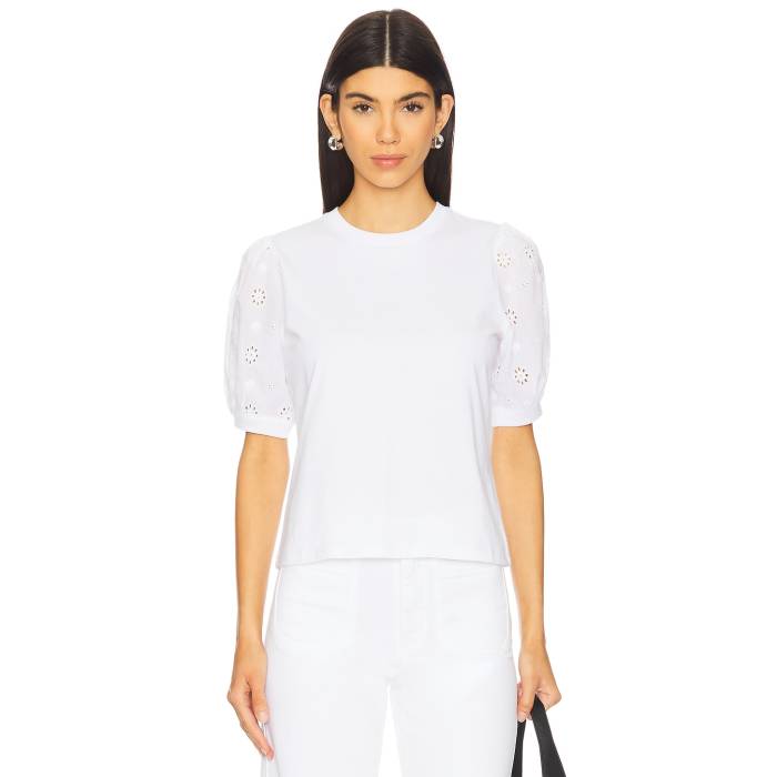 フレーム Frame 【 The Lace Sleeve Tee Women White 】 Sleeve スリーブ Tシャツ レディースファッシ..