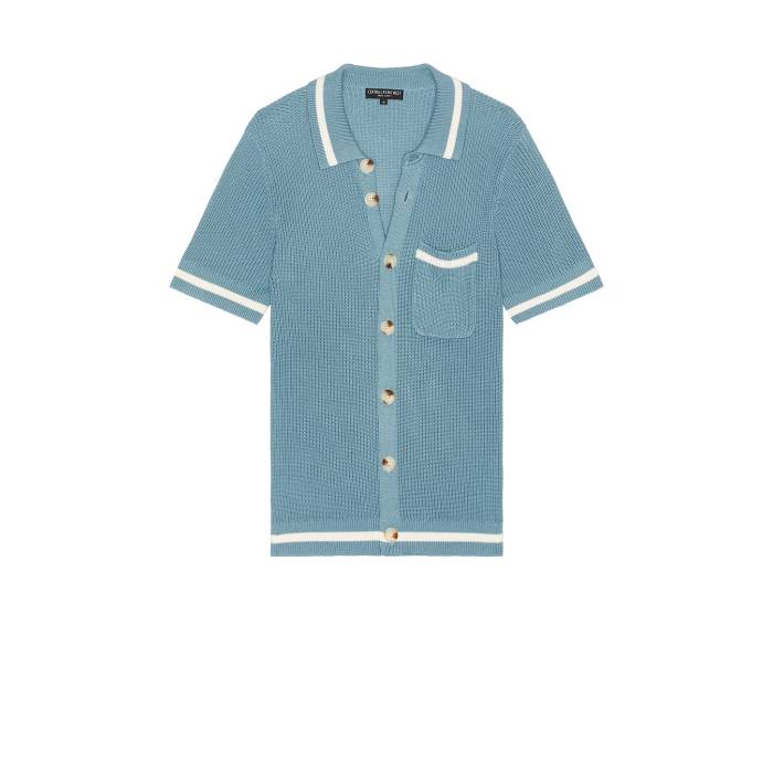 Central Park West 【 Varsity Buttondown Shirt Men Blue & White 】 メンズファッション トップス カジュアルシャツ メンズ 青色 ブルー 白色 ホワイト
