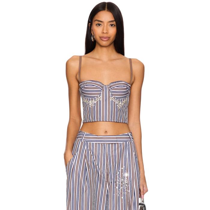 Des Phemmes 【 Bustier Top Women Coffee, Blue, & White 】 レディースファッション トップス タンク..