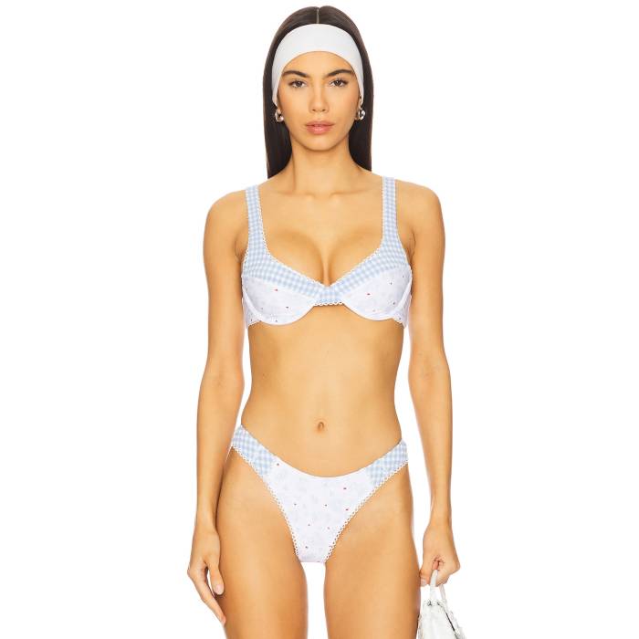 For Love & Lemons 【 Floral Stems Underwire Bikini Top Women White 】 レディースファッション 水..