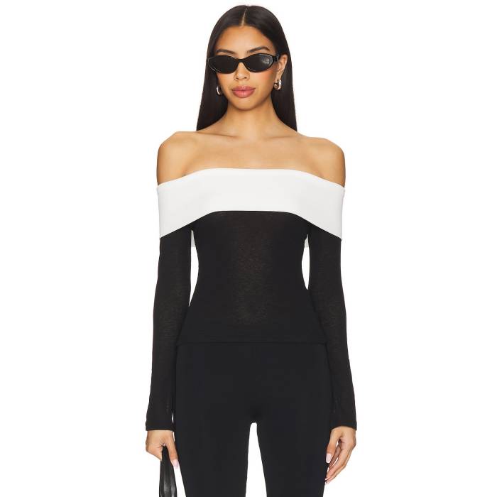 All The Ways 【 Monica Off Shoulder Top Women Black & White 】 レディースファッション トップス その他 レディース 黒色 ブラック 白色 ホワイト