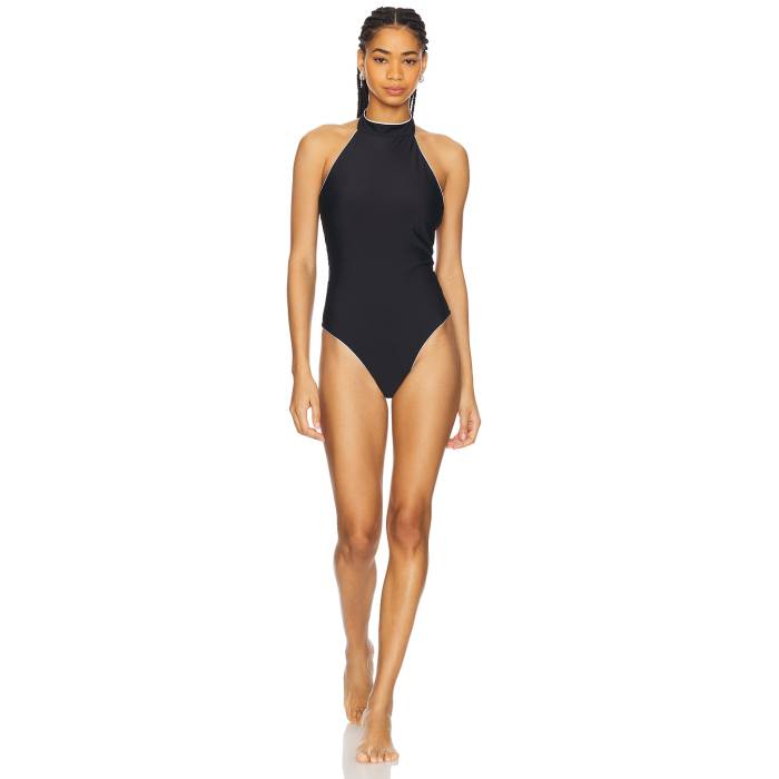 La Porte 【 Cass Tipped Halter One Piece Swimsuit Women Jet Black & Cloud Tipping 】 水着 レディ..