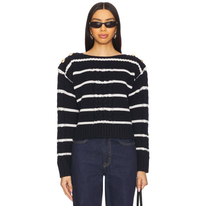 Cara Cara 【 Sarita Sweater Women Navy Ivory Stripe 】 トレーナー レディースファッション トップス ニット セーター セーター レディース 紺色 ネイビー アイボリー Stripe ストライプ