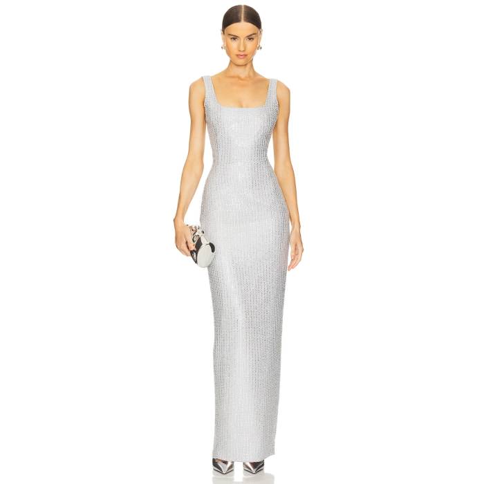 Rasario 【 Crystal Embllished Chiffon Maxi Dress Women Grey 】 ドレス レディースファッション ドレス レディース 灰色 グレー