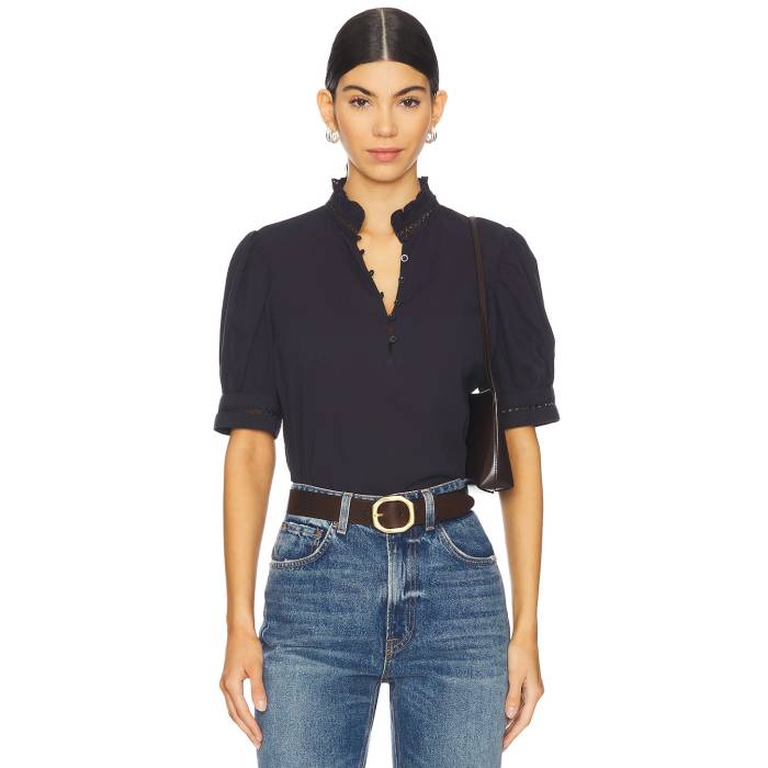 フレーム Frame 【 The Ruffle Collar Top Women Navy 】 レディースファッション トップス タンクトッ..