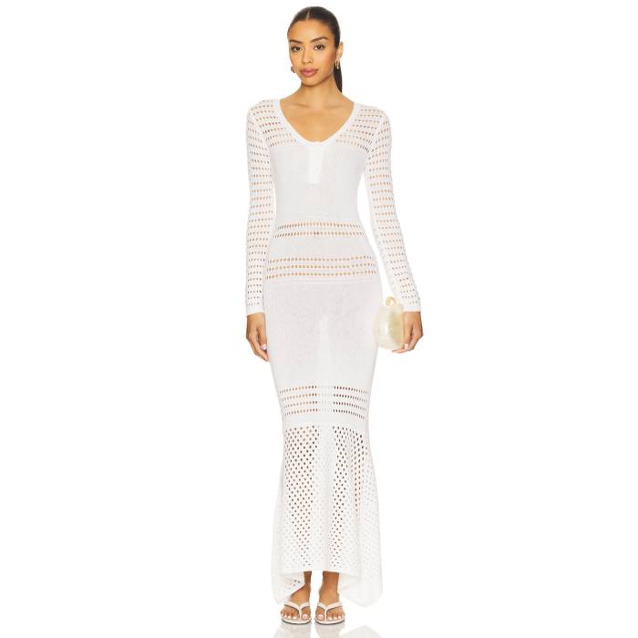 Matthew Bruch 【 Striped Mesh Handkerchief Midi Dress Women White Knit 】 ドレス レディースファ..