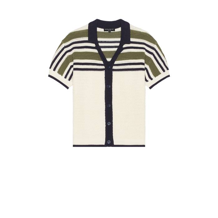 Central Park West 【 Striped Short Sleeve Buttondown Shirt Men Ivory Multi 】 Sleeve スリーブ メンズファッション トップス カジュアルシャツ メンズ アイボリー
