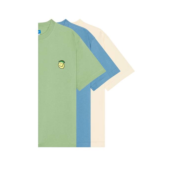 Market 【 Smiley Fruit 3 Pack T-Shirt Men Basil, Butter Cream, & Sky Blue 】 Tシャツ メンズファ..