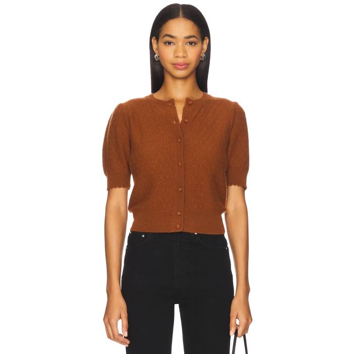 フレーム Frame 【 The Cashmere Pointelle Cardi Women Chestnut Che 】 レディースファッション トッ..