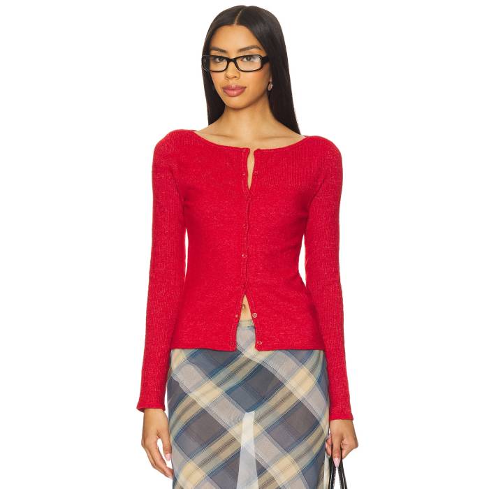 Peachy Den 【 The Claudine Women Tomato 】 レディースファッション トップス カーディガン ボレロ ..