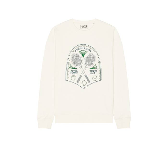 スコッチアンドソーダ Scotch & Soda 【 Embroidered Tennis Racquet Relaxed Sweatshirt Men Swan 】 テニス スウェット トレーナー メンズファッション トップス スウェット トレーナー メンズ