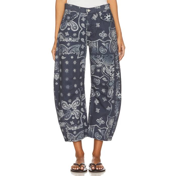 フリーピープル Free People 【 X We The Free Good Luck Printed Barrel Jean Women Navy Bandana 】 フリー レディース 紺色 ネイビー