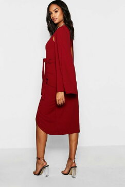 BOOHOO TALL ドレス 【 BOOHOO TALL CAPE TAILORED BELTED MIDI DRESS WINE 】 レディースファッション ワンピース