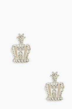 ブーフー BOOHOO 銀色 シルバー 【 SILVER BOOHOO CROWN DIAMANTE STUD EARRINGS 】 ジュエリー アクセサリー レディースジュエリー