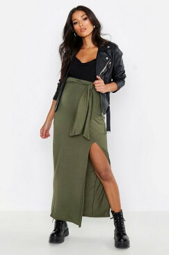 ブーフー BOOHOO ネクタイ カーキ マキシスカート レディース 【 BOOHOO MATERNITY TIE WAIST SLIT FRONT KHAKI 】