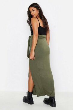 ブーフー BOOHOO ネクタイ カーキ マキシスカート レディース 【 BOOHOO MATERNITY TIE WAIST SLIT FRONT KHAKI 】