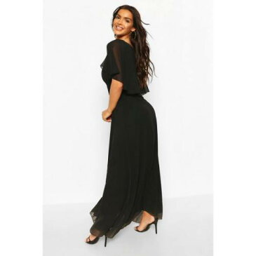 BOOHOO BOUTIQUE スリーブ ドレス 黒 ブラック 【 SLEEVE BLACK BOOHOO BOUTIQUE CHIFFON CAPE MAXI BRIDESMAID DRESS 】 レディースファッション ワンピース