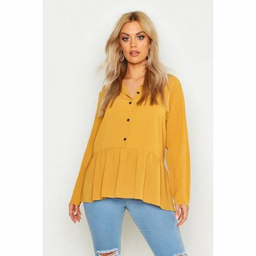 ブーフー BOOHOO レディース 【 BOOHOO PLUS PEPLUM HEM SHIRT MUSTARD 】