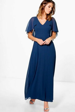 BOOHOO BOUTIQUE スリーブ ドレス 紺 ネイビー 【 SLEEVE NAVY BOOHOO BOUTIQUE CHIFFON CAPE MAXI BRIDESMAID DRESS 】 レディースファッション ワンピース