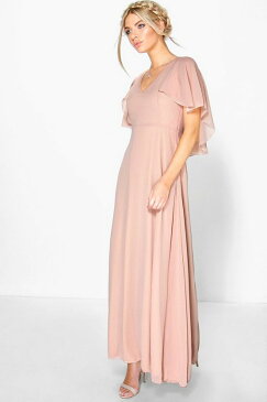 BOOHOO BOUTIQUE スリーブ ドレス 【 SLEEVE BOOHOO BOUTIQUE CHIFFON CAPE MAXI BRIDESMAID DRESS BLUSH 】 レディースファッション ワンピース