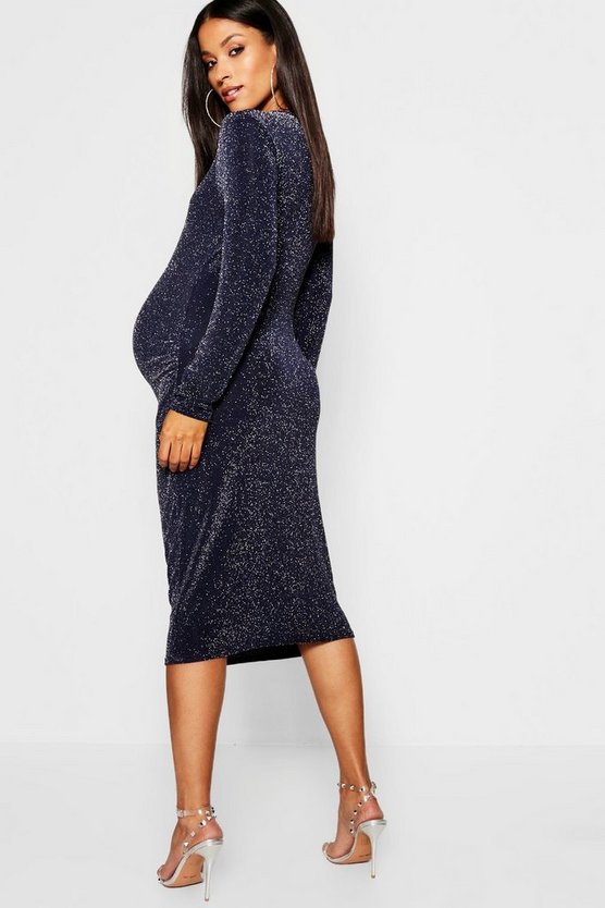 ブーフー BOOHOO スリーブ ドレス 長袖 【 SLEEVE BOOHOO MATERNITY SHIMMER BODYCON DRESS PETROL 】 キッズ ベビー マタニティ ママ マタニティウエア 授乳服