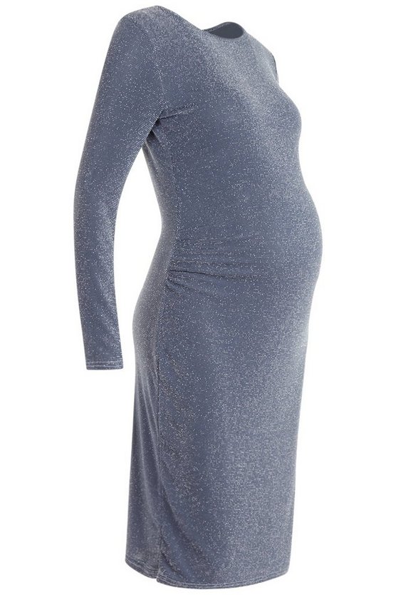 ブーフー BOOHOO スリーブ ドレス 長袖 【 SLEEVE BOOHOO MATERNITY SHIMMER BODYCON DRESS PETROL 】 キッズ ベビー マタニティ ママ マタニティウエア 授乳服