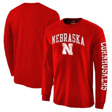 FANATICS BRANDED ネブラスカ コーンハスカーズ ロゴ スリーブ Tシャツ 【 SLEEVE FANATICS BRANDED NEBRASKA CORNHUSKERS DISTRESSED ARCH OVER LOGO LONG HIT TSHIRT SCARLET 】 メンズファッション トップス Tシャツ カ