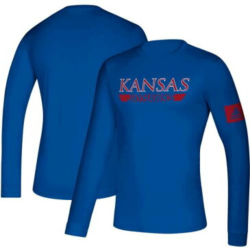 アディダス ADIDAS カンザス ジェイホークス サイドライン プラクティス スリーブ Tシャツ 長袖 【 SLEEVE ADIDAS 2019 SIDELINE PRACTICE CREATOR CLIMALITE TSHIRT ROYAL 】 メンズファッション トップス Tシ