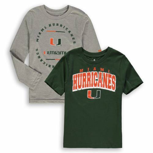 OUTERSTUFF マイアミ 男の子 女の子 子供用 クラブ スリーブ Tシャツ 緑 グリーン 灰色 グレー グレイ 【 SLEEVE GREEN GRAY OUTERSTUFF MIAMI HURRICANES PRESCHOOL CLUB SHORT AND LONG TSHIRT COMBO PACK 】 キッズ ベ