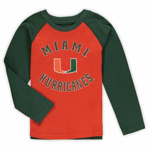 OUTERSTUFF マイアミ 男の子 女の子 子供用 エア ラグラン スリーブ Tシャツ 橙 オレンジ 【 AIR RAGLAN SLEEVE ORANGE OUTERSTUFF MIAMI HURRICANES PRESCHOOL RAID LONG TSHIRT 】 キッズ ベビー マタニティ トッ