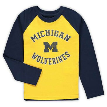 OUTERSTUFF ミシガン 男の子 女の子 子供用 エア ラグラン スリーブ Tシャツ 【 AIR RAGLAN SLEEVE OUTERSTUFF MICHIGAN WOLVERINES PRESCHOOL RAID LONG TSHIRT MAIZE 】 キッズ ベビー マタニティ トップス Tシャツ