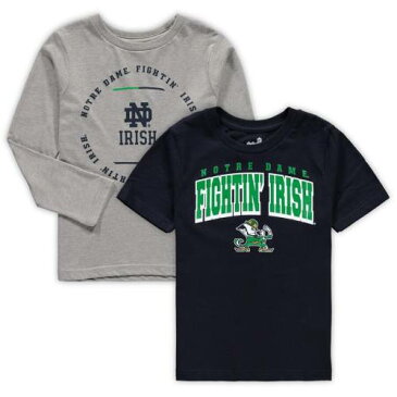 OUTERSTUFF 男の子 女の子 子供用 クラブ スリーブ Tシャツ 灰色 グレー グレイ 紺 ネイビー 【 SLEEVE GRAY NAVY OUTERSTUFF NOTRE DAME FIGHTING IRISH PRESCHOOL CLUB SHORT AND LONG TSHIRT COMBO PACK HEATHERED 】 キッズ