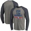 FANATICS BRANDED チーム ハンドボール スリーブ ラグラン Tシャツ 【 TEAM SLEEVE RAGLAN USA HANDBALL BIG AND TALL BASE LONG TRIBLEND TSHIRT HEATHERED GRAY 】 メンズファッション トップス カットソー 送料無料