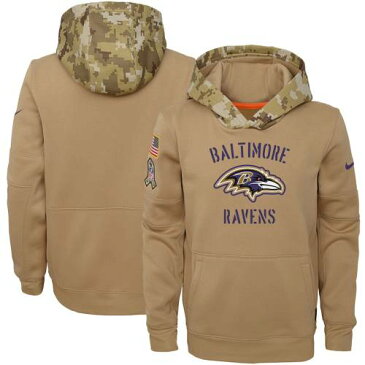 ナイキ NIKE ボルティモア レイブンズ 子供用 サーマ カーキ 【 NIKE BALTIMORE RAVENS YOUTH 2019 SALUTE TO SERVICE THERMA PULLOVER HOODIE KHAKI 】 キッズ ベビー マタニティ トップス