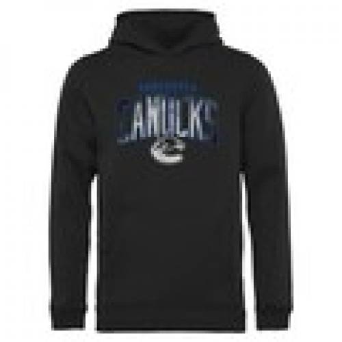 FANATICS BRANDED 子供用 黒 ブラック 【 BLACK FANATICS BRANDED VANCOUVER CANUCKS YOUTH ARCH SMOKE PULLOVER HOODIE 】 キッズ ベビー マタニティ トップス