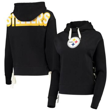 【スーパーセール中！ 3/11深夜2時迄】JUNK FOOD ピッツバーグ スティーラーズ レディース WOMEN'S 【 PITTSBURGH STEELERS LACEUP SIDE PULLOVER HOODIE BLACK 】 レディースファッション トップス パーカー 送料無料